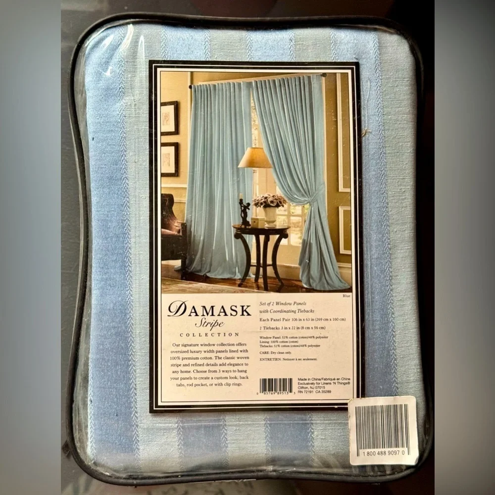 Damask Luxury Stripe Window Panels - Set of 2 with Tiebacks